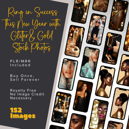 Ring in Success This New Year: Glitter and Gold Stock Photos